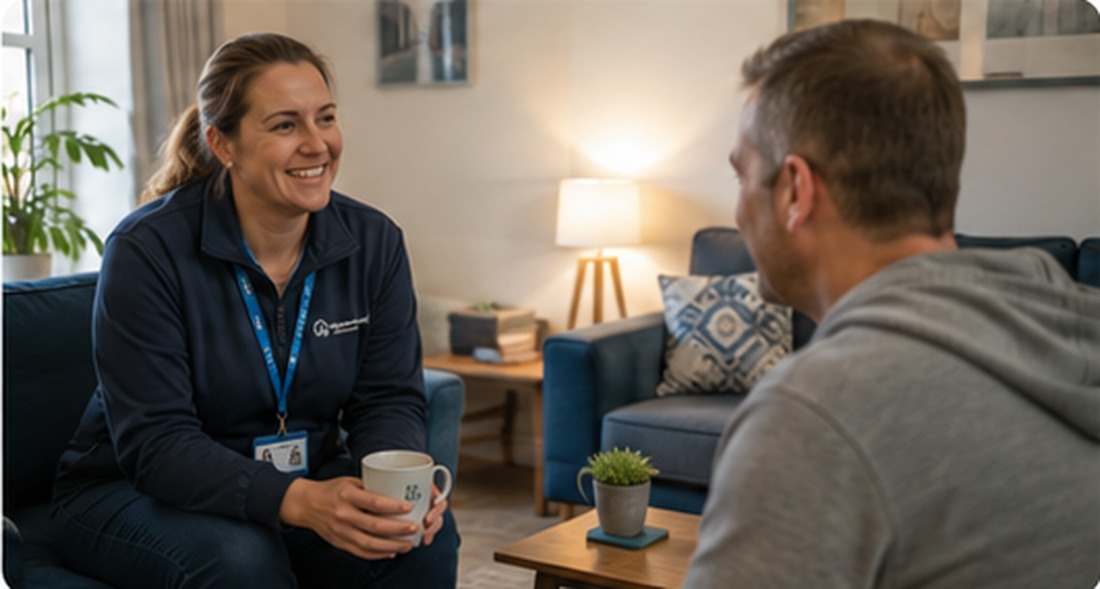 Neighbourhood Housing team member supporting a resident in a safe, well-managed home